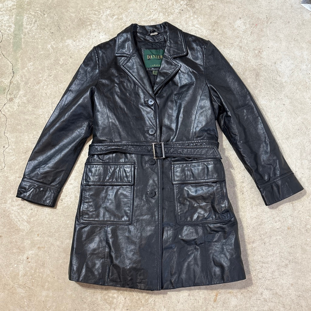 Danier Leather Jacket Women’s 6-8 Button Up Belted Thermolite Trench Pockets